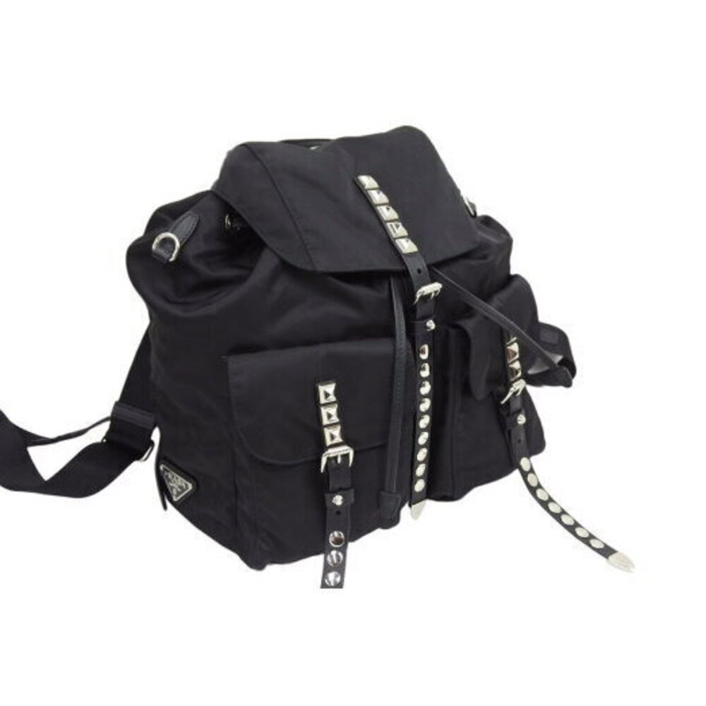 Prada Stud Nylon Backpack Triangular Plate Leather - image 3